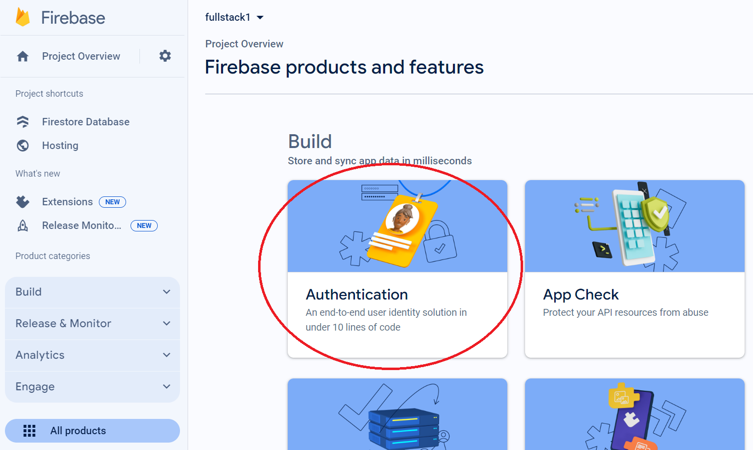 Screenshot of firebase project products
