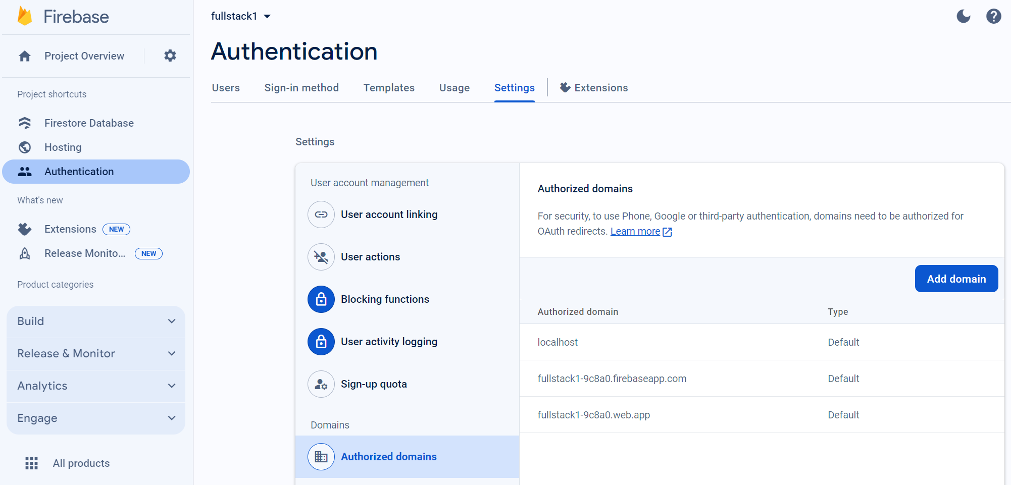 Screenshot of supported domain for your project