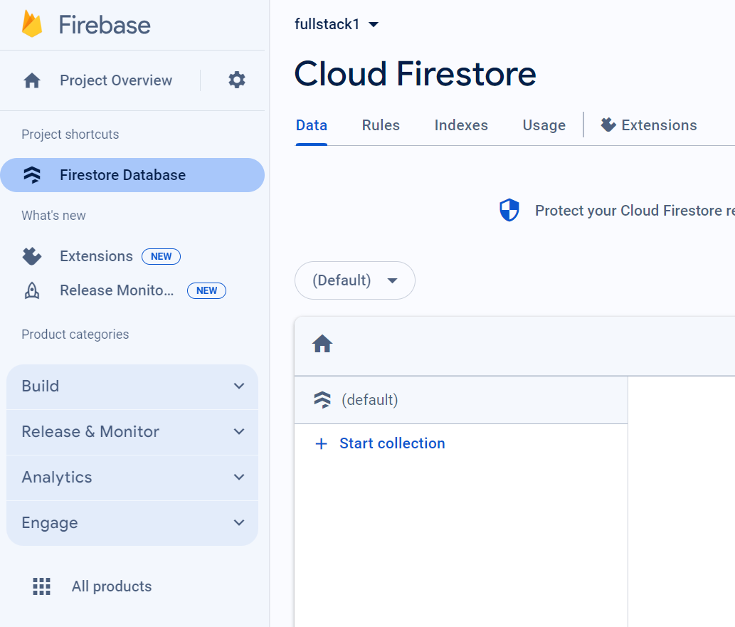 Screenshot of firestore created