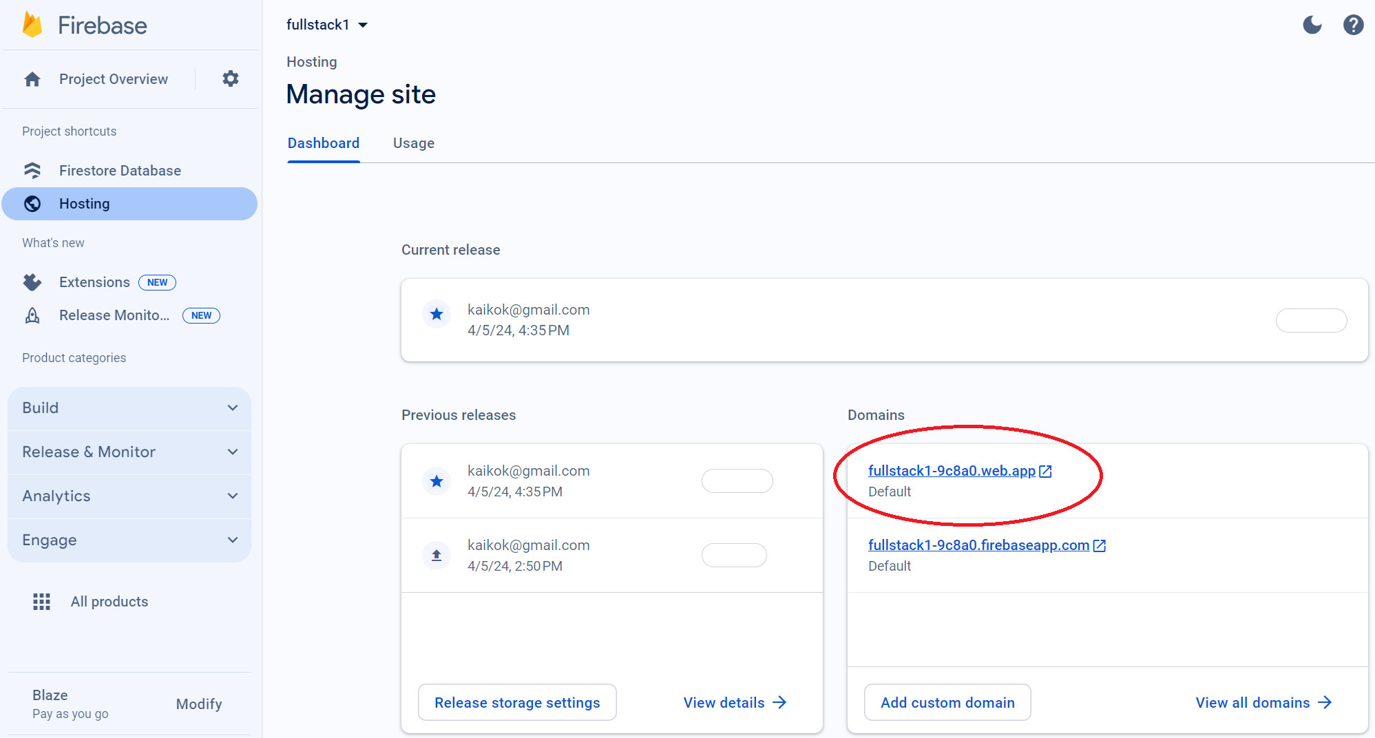 Screenshot of hosted domains