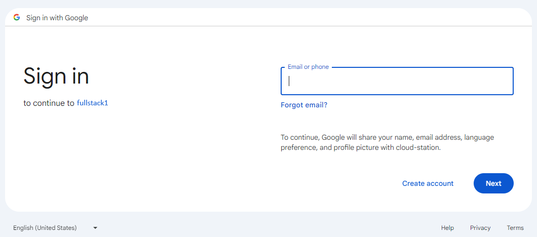 Screenshot of Sign In with Google